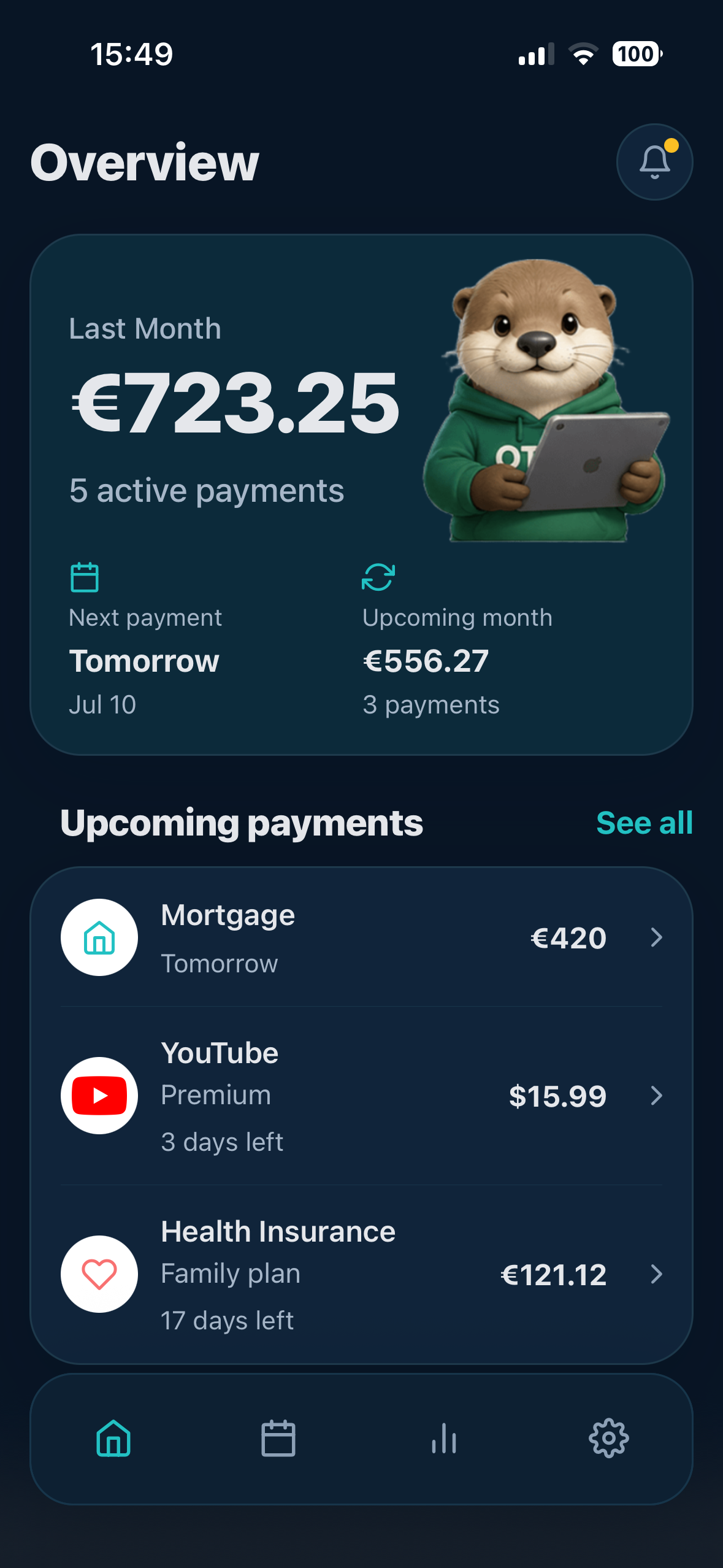 Otto app recurring payments overview